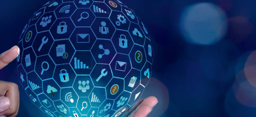 Sfera digitale con icone tecnologiche che rappresentano innovazione e investimenti, immagine per il bando Fondo Rotativo PMI Regione Campania.